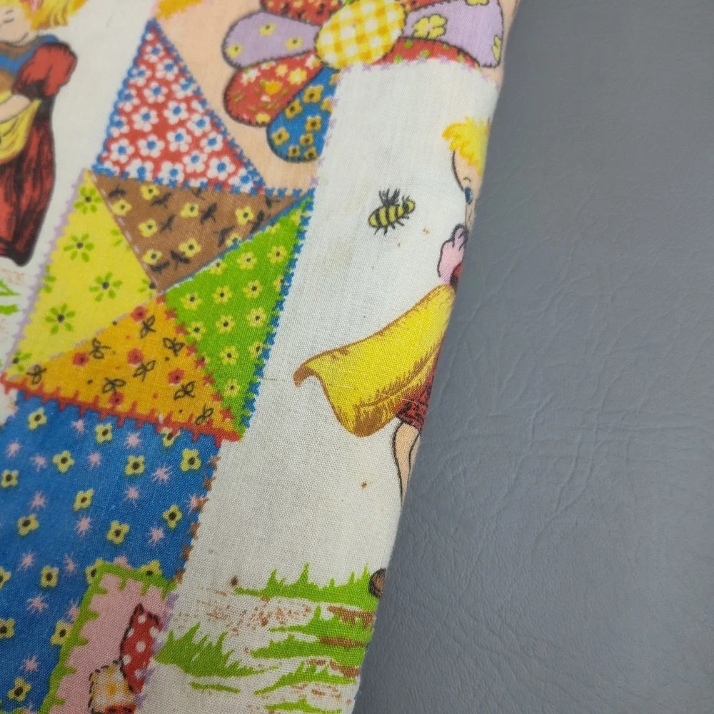 Vintage 1970s Hollie Hobbie Style Patchwork Quilt Blanket Handmade 52x44 Retro